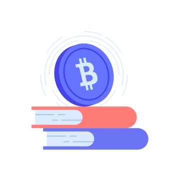 illustration of bitcoin coin on top of books
